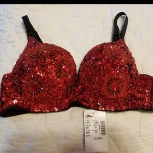 Red Beaded 32 A/B Bra, NWT